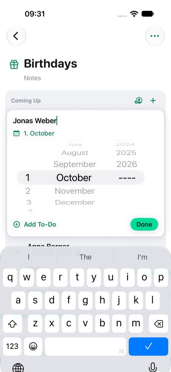 Adding a birthday in place with a date wheel