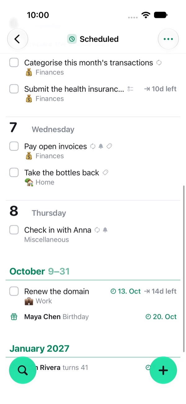 Scheduled: to-dos by day, then the rest of October and later months